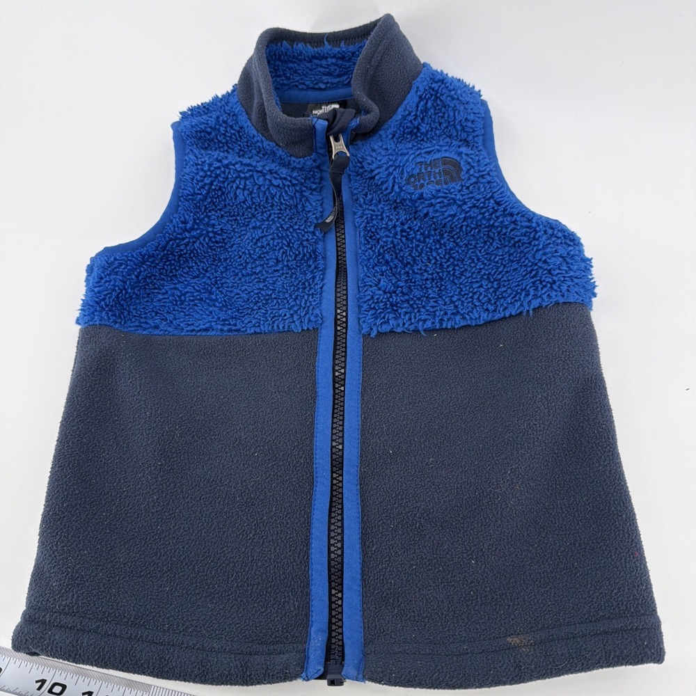 The North Face Toddler Vest 3T Blue Gray Fleece Sherpa Full Zip Outdoor Layer